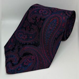 Zionetti Italian Silk Collection Paisley Tie Red Blue Black USA Italy 58”x3.75”
